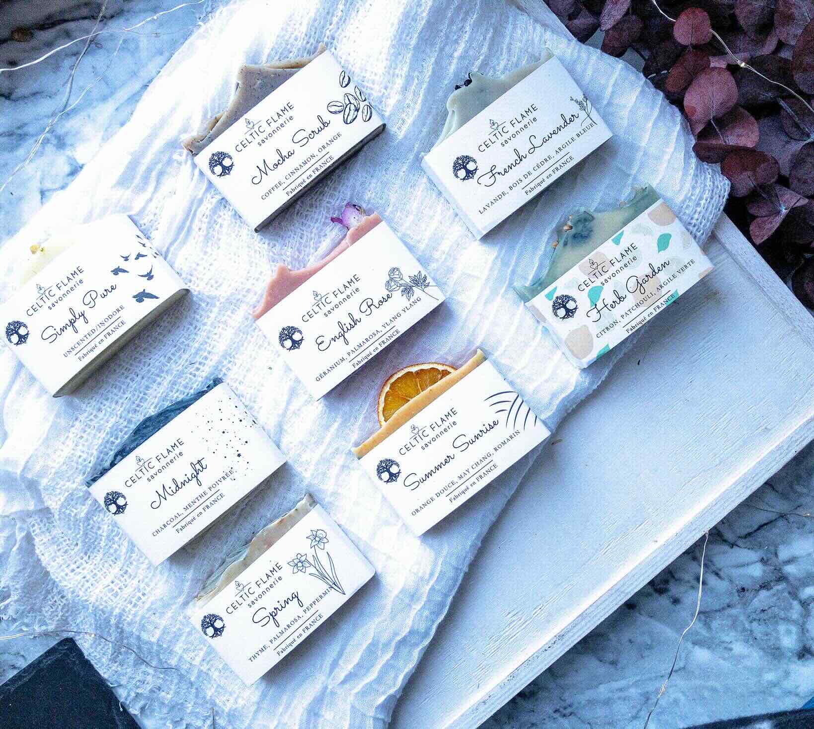 Celtic Flame Savonnerie soaps in Eco-friendly Sustainable packaging