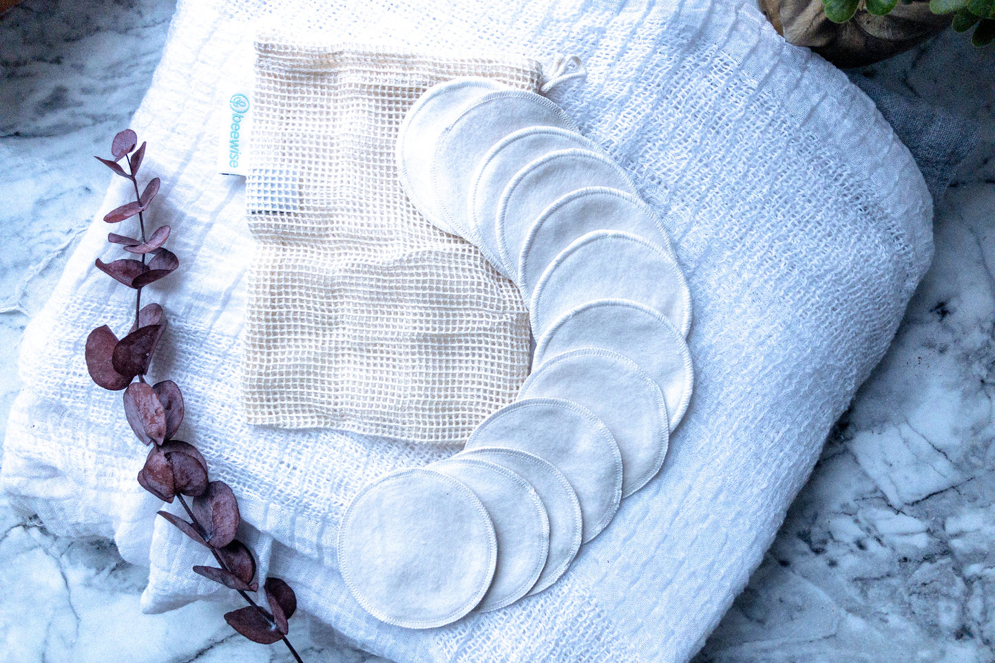 Organic Cotton Reusable Make-Up Pads (Set of 12 in a Mesh Bag)